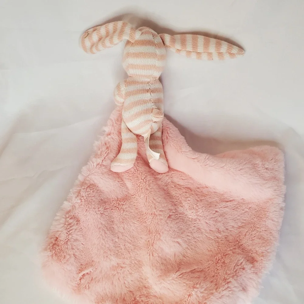 Kellytoy Pink Striped Bunny Rabbit Plush Lovey Rattle Pink Baby Security Blanket